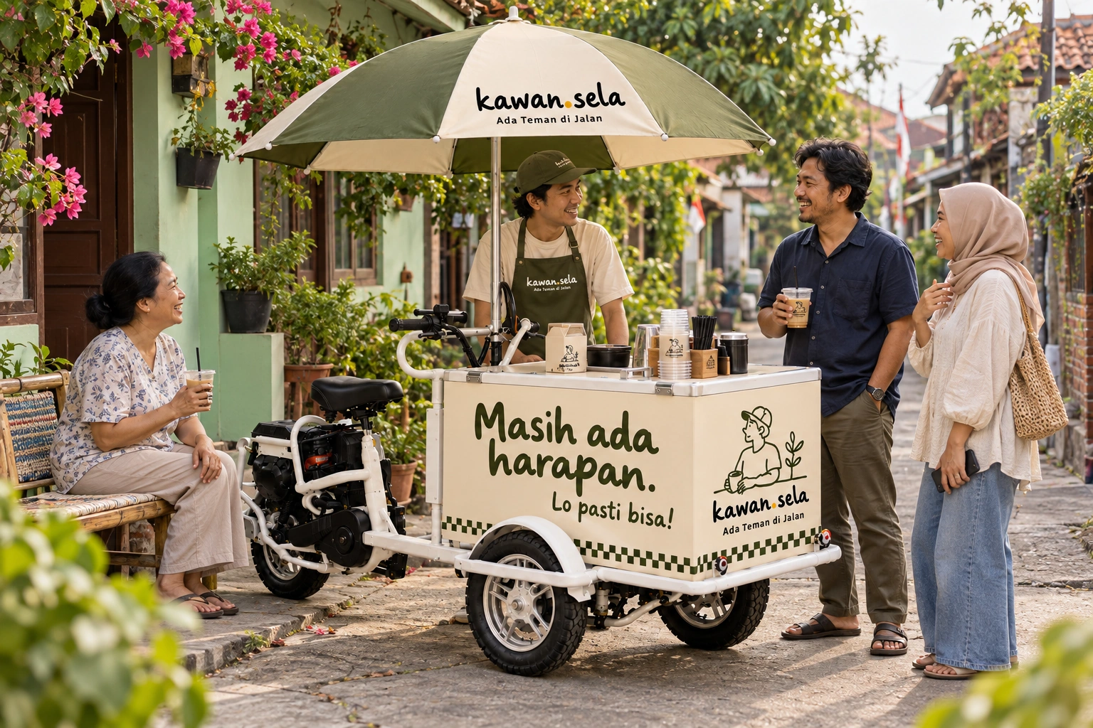 Illustrative scene of neighbors talking beside the approved Kawansela coffee cart