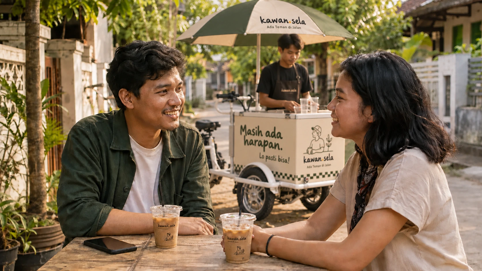 Two Kawan sitting and listening to one another