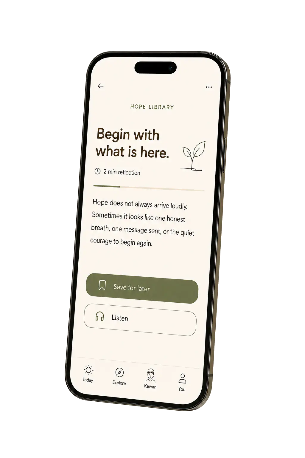 Hope library — Kawan App mockup