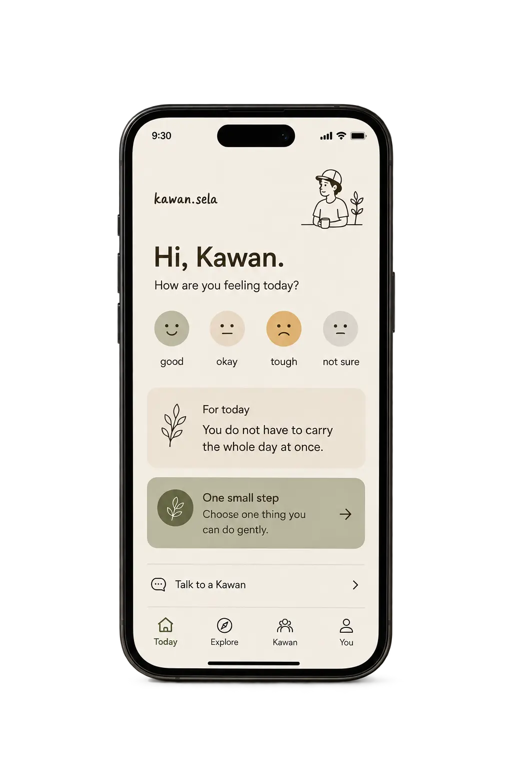 Kawan App daily check-in screen
