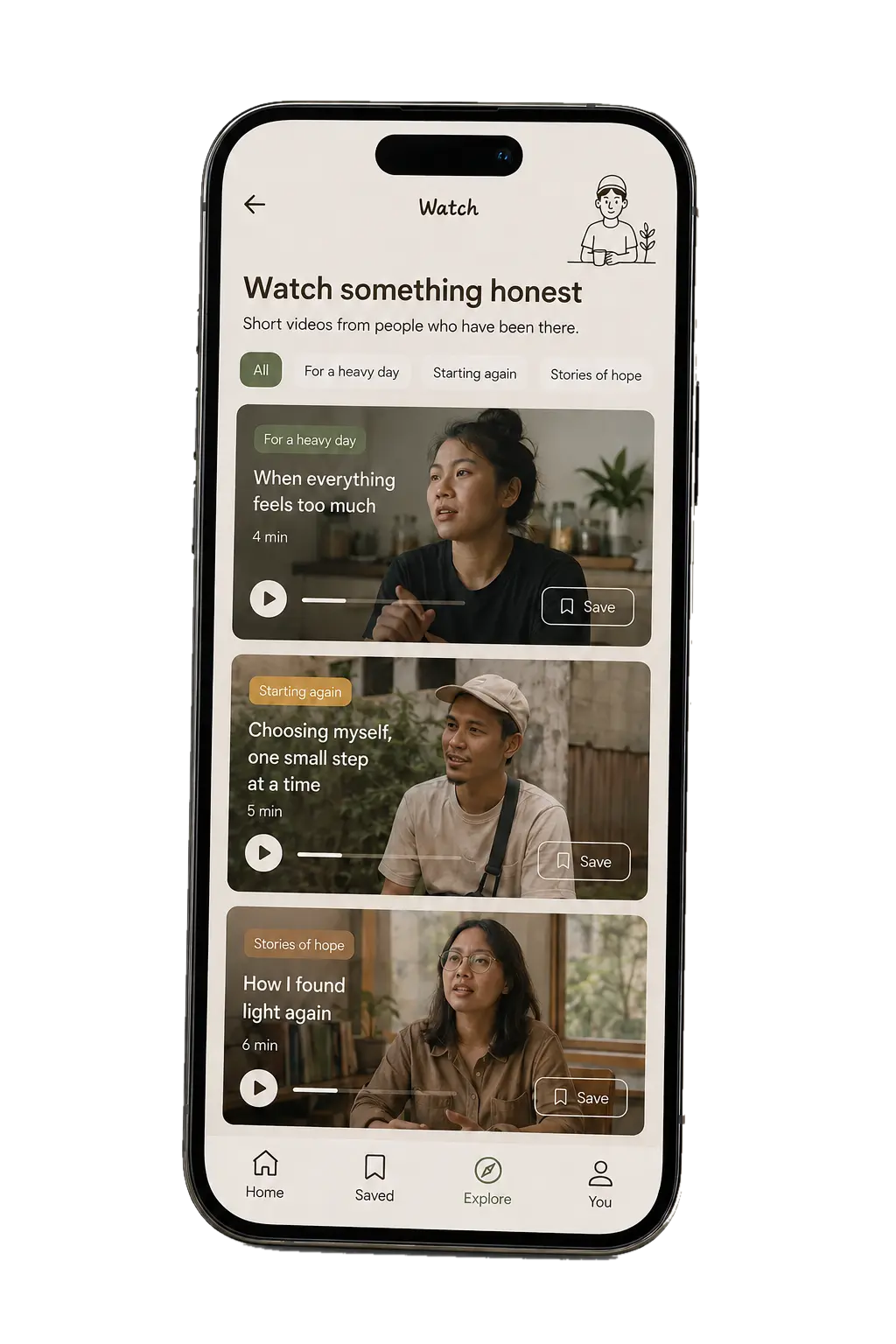 Inspirational videos — Kawan App mockup